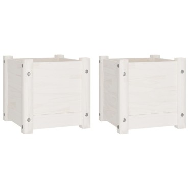 vidaXL Ζαρντινιέρες 2 τεμ. Λευκές 31 x 31 x 31εκ από Μασίφ Ξύλο Πεύκου