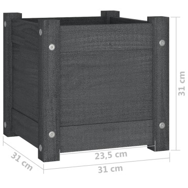 vidaXL Ζαρντινιέρες 2 τεμ. Γκρι 31 x 31 x 31 εκ. από Μασίφ Ξύλο Πεύκου