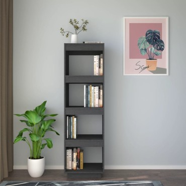 vidaXL Βιβλιοθήκη/Διαχωριστικό Χώρου Γκρι 40x35x135cm Μασίφ Πεύκο 1 τεμ.