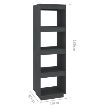 vidaXL Βιβλιοθήκη/Διαχωριστικό Χώρου Γκρι 40x35x135cm Μασίφ Πεύκο 1 τεμ.