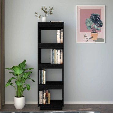 vidaXL Βιβλιοθήκη/Διαχωριστικό Χώρου Μαύρο 40x35x135cm Μασίφ Πεύκο 1 τεμ.