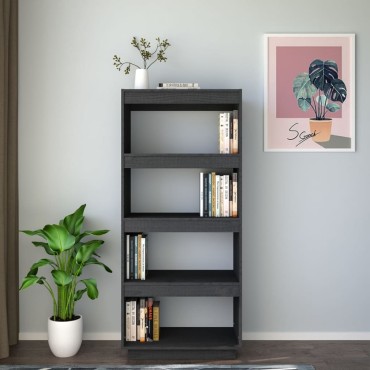 vidaXL Βιβλιοθήκη/Διαχωριστικό Χώρου Γκρι 60x35x135cm Μασίφ Πεύκο 1 τεμ.