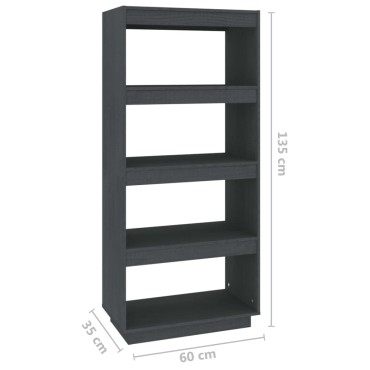 vidaXL Βιβλιοθήκη/Διαχωριστικό Χώρου Γκρι 60x35x135cm Μασίφ Πεύκο 1 τεμ.