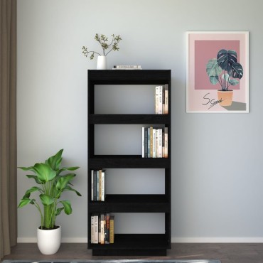 vidaXL Βιβλιοθήκη/Διαχωριστικό Χώρου Μαύρο 60x35x135cm Μασίφ Πεύκο 1 τεμ.