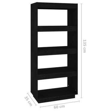 vidaXL Βιβλιοθήκη/Διαχωριστικό Χώρου Μαύρο 60x35x135cm Μασίφ Πεύκο 1 τεμ.
