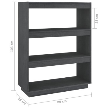 vidaXL Βιβλιοθήκη/Διαχωριστικό Χώρου Γκρι 80x35x103cm Μασίφ Πεύκο 1 τεμ.