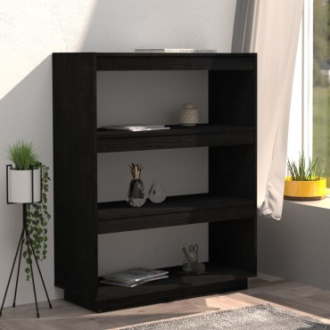 vidaXL Βιβλιοθήκη/Διαχωριστικό Χώρου Μαύρο 80x35x103cm Μασίφ Πεύκο 1 τεμ.