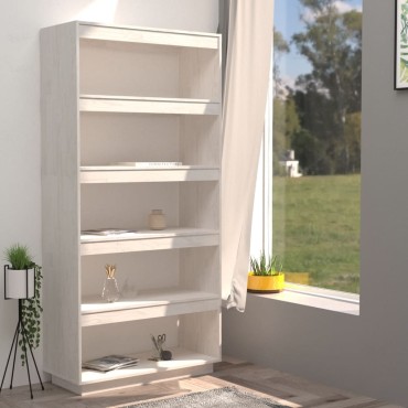 vidaXL Βιβλιοθήκη/Διαχωρ. Χώρου Λευκό 80x35x167cm Μασίφ Ξύλο Πεύκου 1 τεμ.