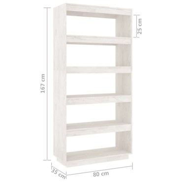 vidaXL Βιβλιοθήκη/Διαχωρ. Χώρου Λευκό 80x35x167cm Μασίφ Ξύλο Πεύκου 1 τεμ.