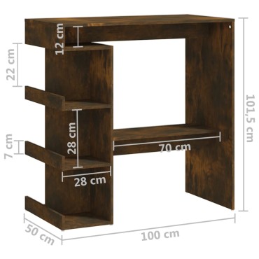 vidaXL Τραπέζι Μπαρ με Ράφια Καπνιστή Δρυς 100x50x101,5cm Επεξ. Ξύλο 1 τεμ.