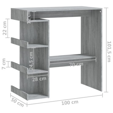 vidaXL Τραπέζι Μπαρ με Ράφια Γκρι Sonoma 100x50x101,5cm 1 τεμ.