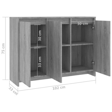 vidaXL Μπουφές Γκρι Sonoma 102x33x75cm από Επεξεργασμένο Ξύλο 1 τεμ.