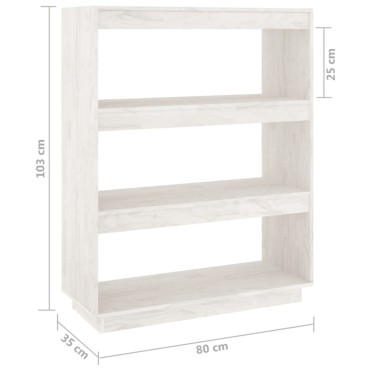 vidaXL Βιβλιοθήκη/Διαχωριστικό Χώρου Λευκό 80x35x103cm Μασίφ Πεύκο 1 τεμ.