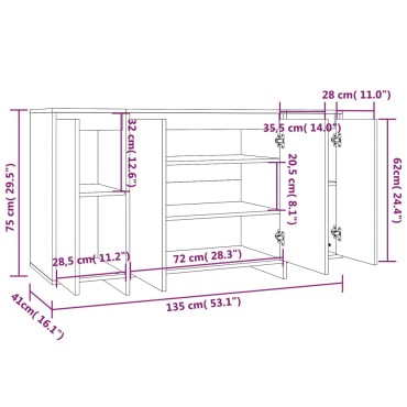 vidaXL Ντουλάπι Καπνιστή Δρυς 135x41x75cm Επεξεργασμένο Ξύλο 1 τεμ.