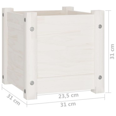 vidaXL Ζαρντινιέρα Λευκή 31 x 31 x 31 εκ. από Μασίφ Ξύλο Πεύκου