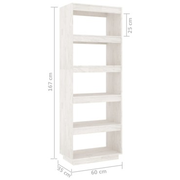vidaXL Βιβλιοθήκη/Διαχωριστικό Χώρου Λευκό 60x35x167cm Μασίφ Πεύκο 1 τεμ.