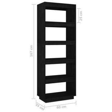 vidaXL Βιβλιοθήκη/Διαχωριστικό Χώρου Μαύρο 60x35x167cm Μασίφ Πεύκο 1 τεμ.
