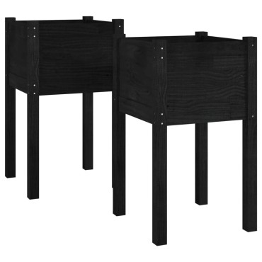 vidaXL Ζαρντινιέρες 2 τεμ. Μαύρες 40 x 40 x 70 εκ. Μασίφ Ξύλο Πεύκου