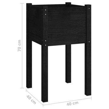vidaXL Ζαρντινιέρα Κήπου Μαύρη 40 x 40 x 70 εκ. από Μασίφ Ξύλο Πεύκου