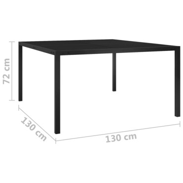 313099 vidaXL Garden Table 130x130x72cm Black Steel and Glass