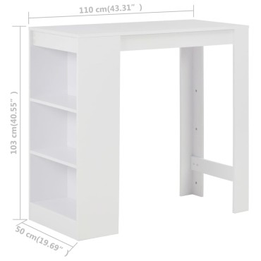 vidaXL Τραπέζι Μπαρ με Ράφια Λευκό 110x50x103cm 1 τεμ.