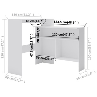 vidaXL Τραπέζι Μπαρ με 2 Επιφάνειες Λευκό 130x40x120cm 1 τεμ.