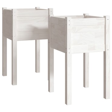 vidaXL Ζαρντινιέρες 2 τεμ. Λευκές 40 x 40 x 70 εκ. Μασίφ Ξύλο Πεύκου