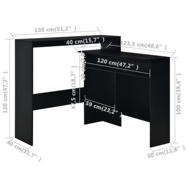 vidaXL Τραπέζι Μπαρ με 2 Επιφάνειες Χρώμα Μαύρο 130x40x120cm 1 τεμ.