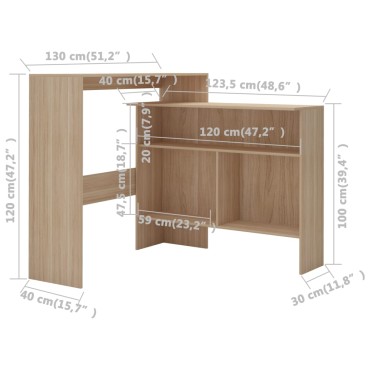 vidaXL Τραπέζι Μπαρ με 2 Επιφάνειες Χρώμα Δρυός 130x40x120cm 1 τεμ.