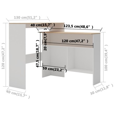 vidaXL Τραπέζι Μπαρ με 2 Επιφάνειες Λευκό / Δρυός 130x40x120cm 1 τεμ.