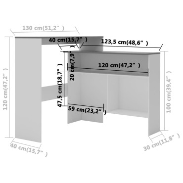 vidaXL Τραπέζι Μπαρ με 2 Επιφάνειες Λευκό / Γκρι 130x40x120cm 1 τεμ.