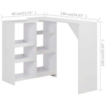 vidaXL Τραπέζι Μπαρ με Κινητό Ράφι Λευκό 138x39x110cm 1 τεμ.