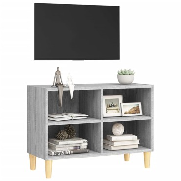 vidaXL Έπιπλο Τηλεόρασης Γκρι Sonoma 69,5x30x50cm & Μασίφ Ξύλινα Πόδια