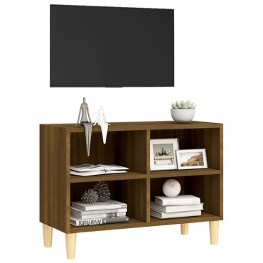 vidaXL Έπιπλο Τηλεόρασης Καφέ Δρυς 69,5x30x50cm Μασίφ Ξύλινα Πόδια