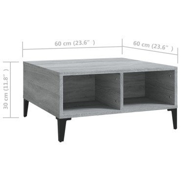 vidaXL Τραπεζάκι Σαλονιού Γκρι Sonoma 60x60x30cm από Επεξ. Ξύλο 1 τεμ.