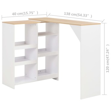vidaXL Τραπέζι Μπαρ με Κινητό Ράφι Λευκό 138x39x110cm 1 τεμ.