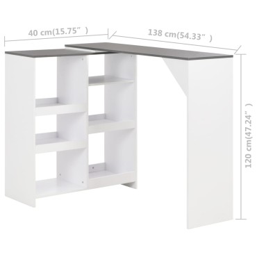 vidaXL Τραπέζι Μπαρ με Κινητή Ραφιέρα Λευκό 138x39x110cm 1 τεμ.