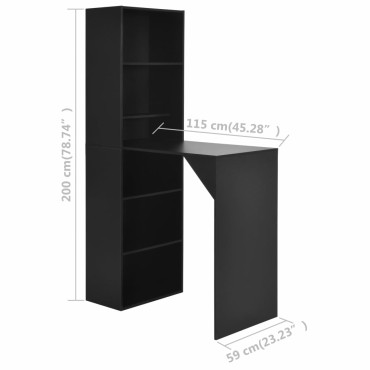 vidaXL Τραπέζι Μπαρ με Ράφι Μαύρο 115x59x200cm 1 τεμ.