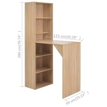 vidaXL Τραπέζι Μπαρ με Ράφι Χρώμα Δρυός 115x59x200cm 1 τεμ.