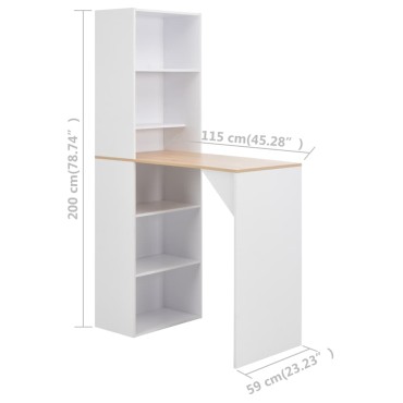 vidaXL Τραπέζι Μπαρ με Ντουλάπι Λευκό 115x59x200cm 1 τεμ.