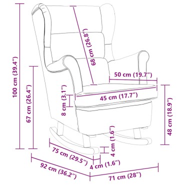 vidaXL Κουνιστή Πολυθρόνα με Πλάτη και Κίτρινο Βελούδο και Μασίφ Ξύλο 74x90x102cm 1 τεμ.