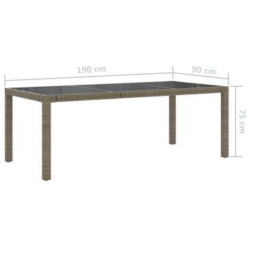 vidaXL Τραπέζι Κήπου Γκρι 190x90x75cm Ψημένο Γυαλί/Συνθετικό Ρατάν 1 τεμ.