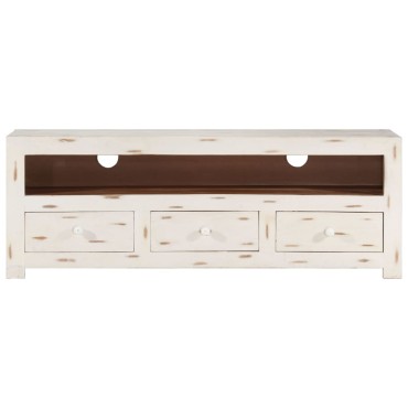 vidaXL Έπιπλο Τηλεόρασης Λευκό 110x30x40cm Μασίφ Ξύλο Ακακίας