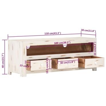 vidaXL Έπιπλο Τηλεόρασης Λευκό 110x30x40cm Μασίφ Ξύλο Ακακίας