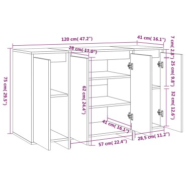 vidaXL Μπουφές Γκρι Sonoma 120x41x75cm από Μοριοσανίδα 1 τεμ.