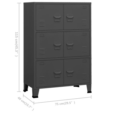 vidaXL Αρχειοθήκη Βιομηχανικού Στιλ Ανθρακί 75x40x115cm Ατσάλινη 1 τεμ.