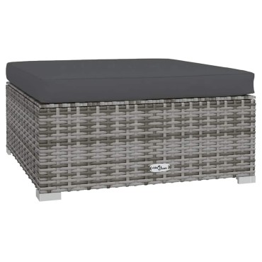 vidaXL Υποπόδιο Κήπου Γκρι 70x70x30cm Συνθετικό Ρατάν με Μαξιλάρι 1 τεμ. Γωνιακός