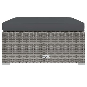 vidaXL Υποπόδιο Κήπου Γκρι 70x70x30cm Συνθετικό Ρατάν με Μαξιλάρι 1 τεμ. Γωνιακός