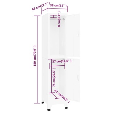 vidaXL Φοριαμός Λευκός 38x45x180cm Ατσάλινος 1 τεμ.