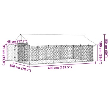 vidaXL Κλουβί Σκύλου Εξωτερικού Χώρου 400 x 200 x 150 εκ. με Στέγαστρο